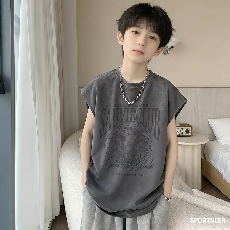 Boys' American-Style Pure Cotton Vest, New Summer Children's Clothing with Letter Print, Boys' Trendy Sleeveless T-Shirt Boys' American-Style Pure Cotton Vest, New Summer Children's Clothing with Letter Print, Boys' Trendy Sleeveless T-Shirt