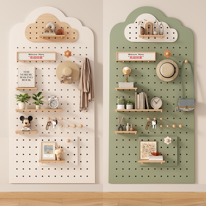 Hot-selling Sanmeng solid wood hole board storage rack wall entrance style wall custom paint-free board storage board exhibition
