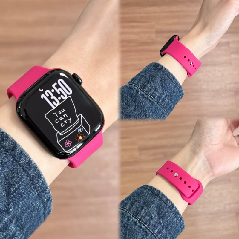 Suitable for Apple Watch Iwatch11 Silicone Applewatch10 Sports S9 Rose Red Creative Se Replacement Strap Suitable for Apple Watch Iwatch11 Silicone Applewatch10 Sports S9 Rose Red Creative Se Replacement Strap