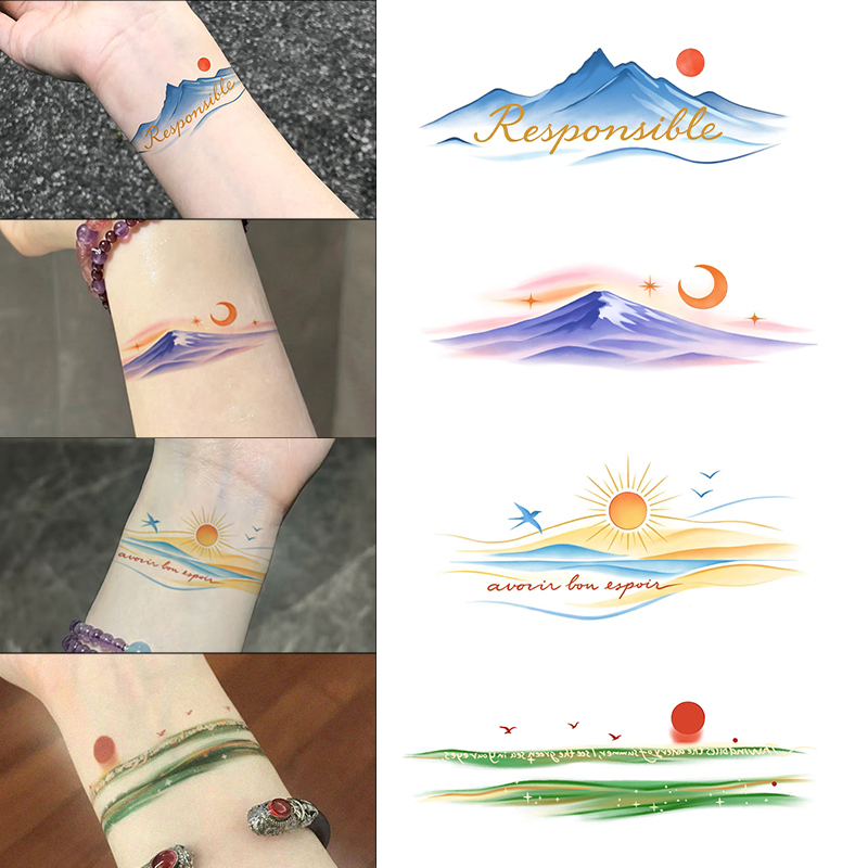 Sunset Mountain Sea Wrist ins Landscape Series Tattoo Stickers Waterproof Long-Lasting Small Pattern Scar Covering Painting Stickers