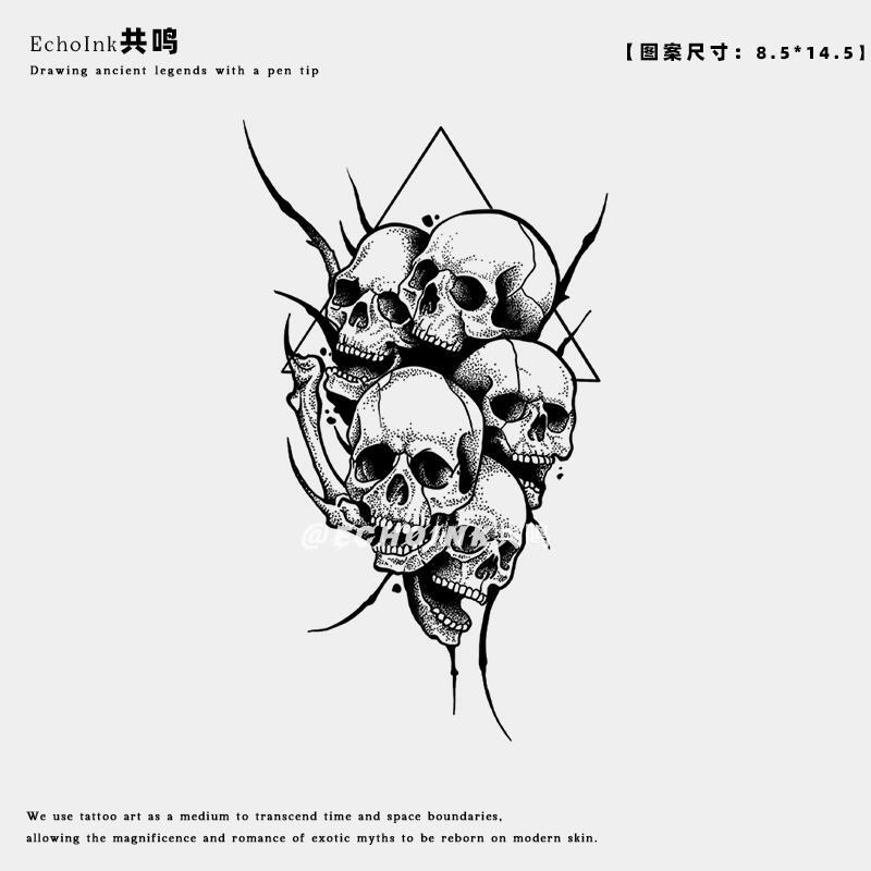 Resonance European and American Style Dark Skull Arm Trendy Cool Realistic Tattoo Herbal Tattoo Sticker Juice Semi-Permanent for Men