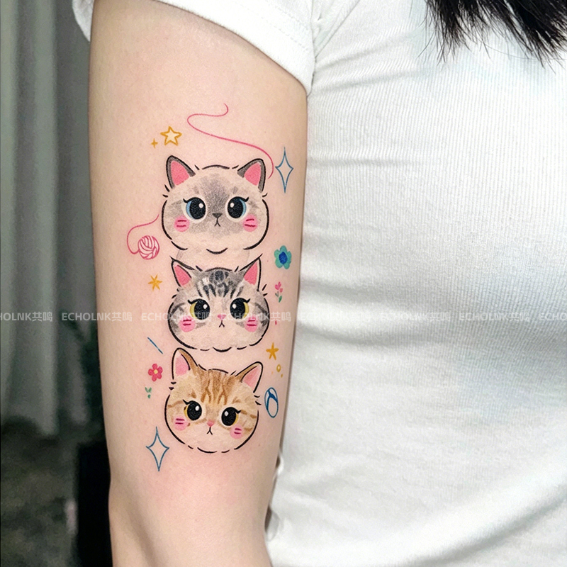 Cute and Soft Layered Kitten Head Colorful Tattoo Stickers, Waterproof and Long-Lasting, Adorable Sweet Girl Student Painted Stickers to Cover Scars