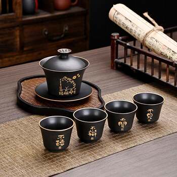 Chinese cat bowl tea set home mm001 special tea set for tea brewing, retro ceramic tea anti-three all-rounder