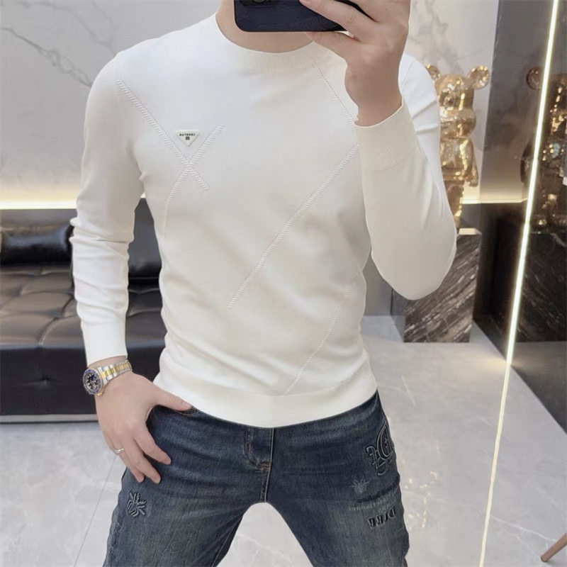 2026 Autumn and Winter New High-End Simple Versatile Round-Neck Long-Sleeved Knitwear Men's Slim-Fitting White Sweater Base Layer