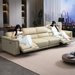 Hengshe Italian Minimalist Multifunctional Sofa for Small Living Rooms, Top-Grain Leather, Zero-Backrest, Genuine Leather Space Capsule Electric Recliner
