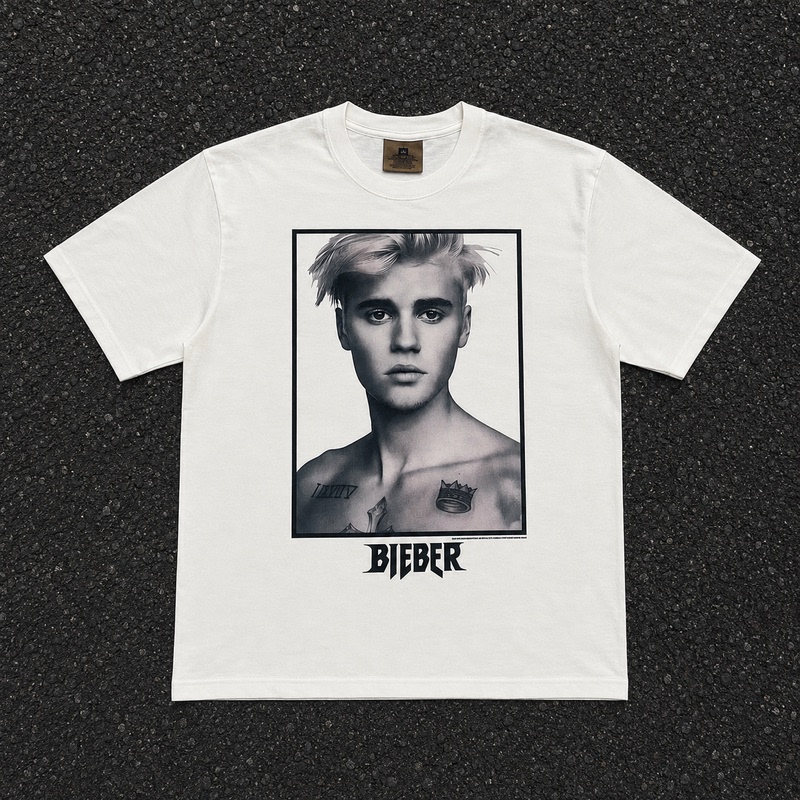 Weiyi Original Top Independent Vtg White Bieber Short Sleeve White Ink Direct Print T-Shirt High Street Style Summer Layering T-Shirt