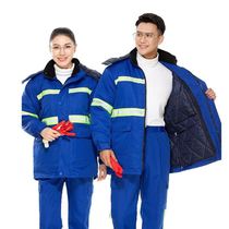 Zhengzhanhu winter work clothes suit plus velvet and thickening for sanitation workers construction dust-proof and anti-static cotton clothes 160
