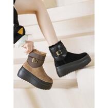 New winter platform snow boots womens thick-soled Martin boots for small people plus velvet and thickened winter large cotton shoes Northeast defense