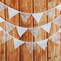 This white single layer rose lace cotton pennant European style wedding decoration hanging flag birthday party arrangement string flag