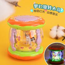 Childrens hand drum with light music story baby multi-functional merry-go-round drum infant and toddler early education toy