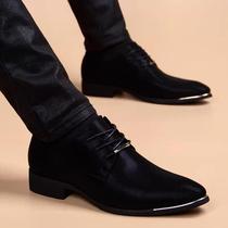 Summer pointed leather shoes for men Korean version British fashion business casual genuine leather black inner heightening formal wear breathable mens shoes