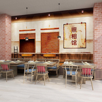 Nostalgic 8090s vintage retro cement wall wallpaper photo studio chess and card room hotel restaurant hot pot restaurant wallpaper