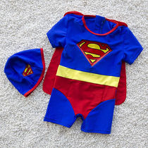 Balabala new childrens swimsuit boy Superman one-piece quick-drying sun protection swimsuit with cape and swimming cap