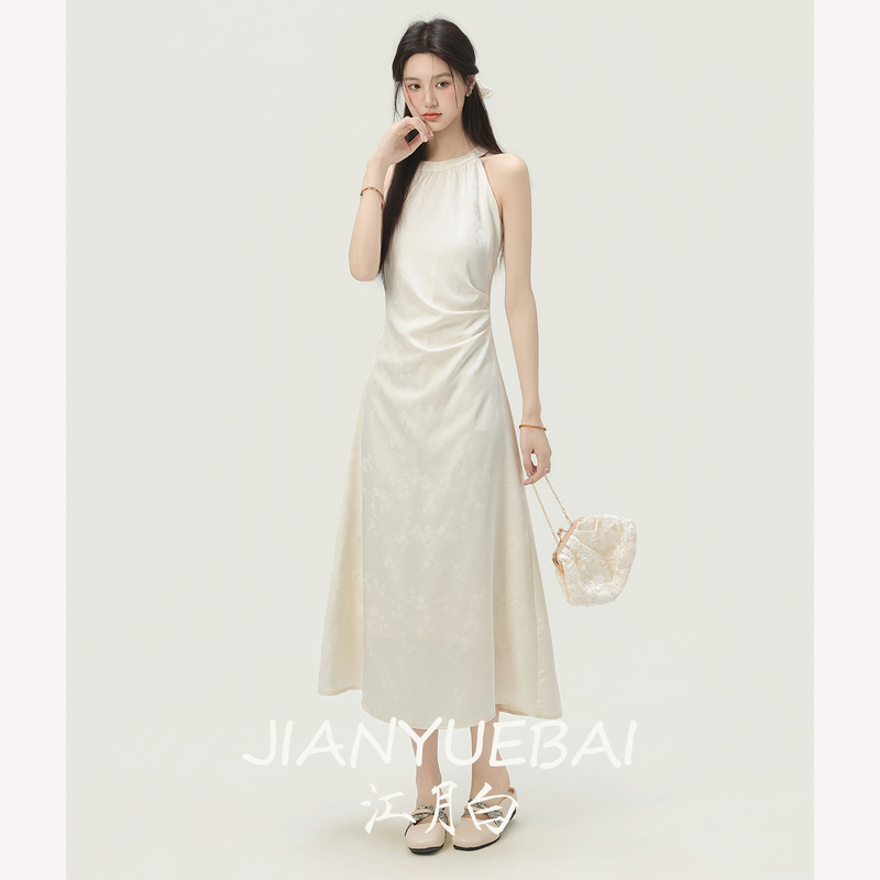Jiangyuebai French-Style Gentle Women's Summer New Model, New Chinese-Style High-End Waist-Cinching Slimming Sleeveless Halter Neck Dress