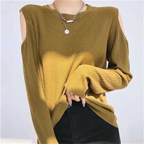 Loose off-the-shoulder solid color pullover sweater womens