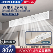 Gypsum board honeycomb large board ventilation fan 150x600 rectangular strip type dual motor ceiling side-mounted exhaust fan
