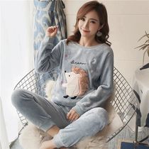 2024 Autumn Winter Pajamas Set Women Sleep Shirt Pant Set