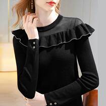 Underlay Womens Winter New Personalized Black Round Neck Kn