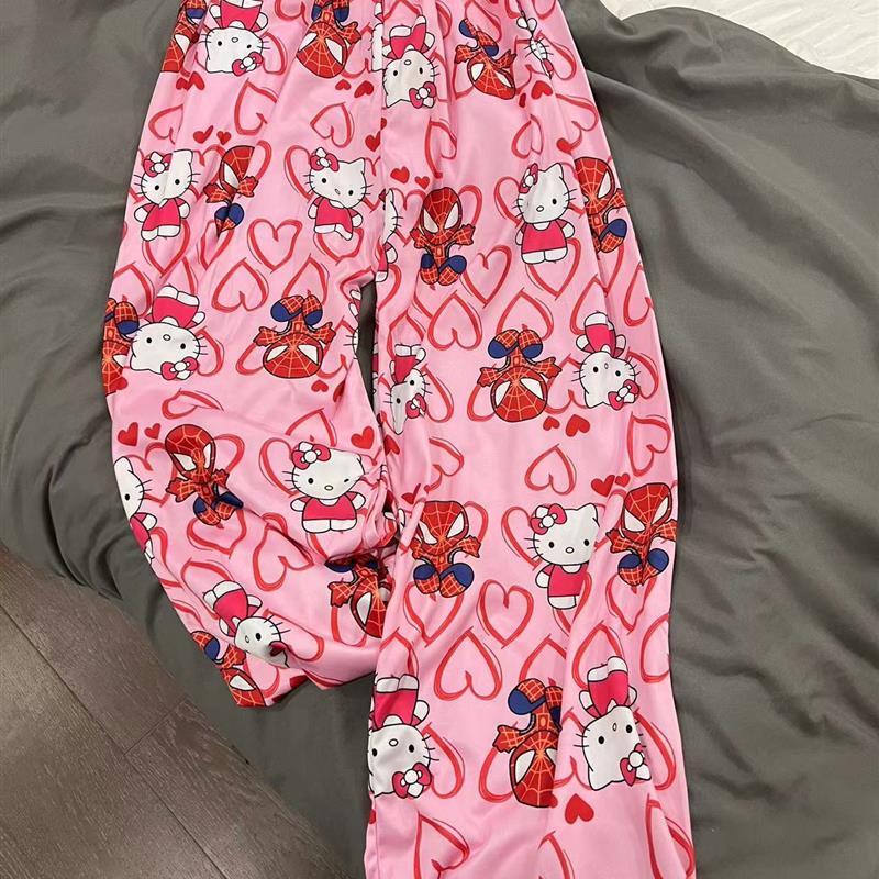 Cute Kitty Pants Cute Cartoon Spring New Style Hot Girl Casual Pants Straight Wide-Leg Pajama Pants Home Pants