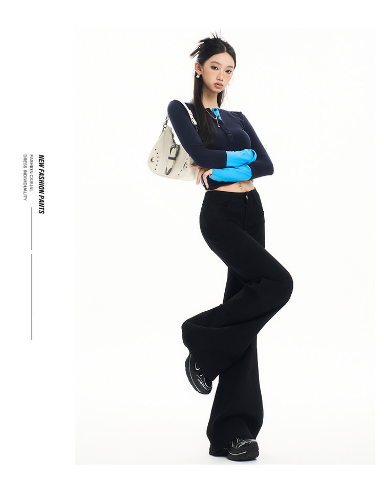 Foxyz FoXYZ黑色牛仔褲2025年春秋新款女低腰小個子美式不貼腿微喇叭褲|牛仔褲|ETMall東森購物網