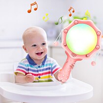 Baby rattle can be chewed newborn educational baby hand rattle light music toy one-month-old pat drum