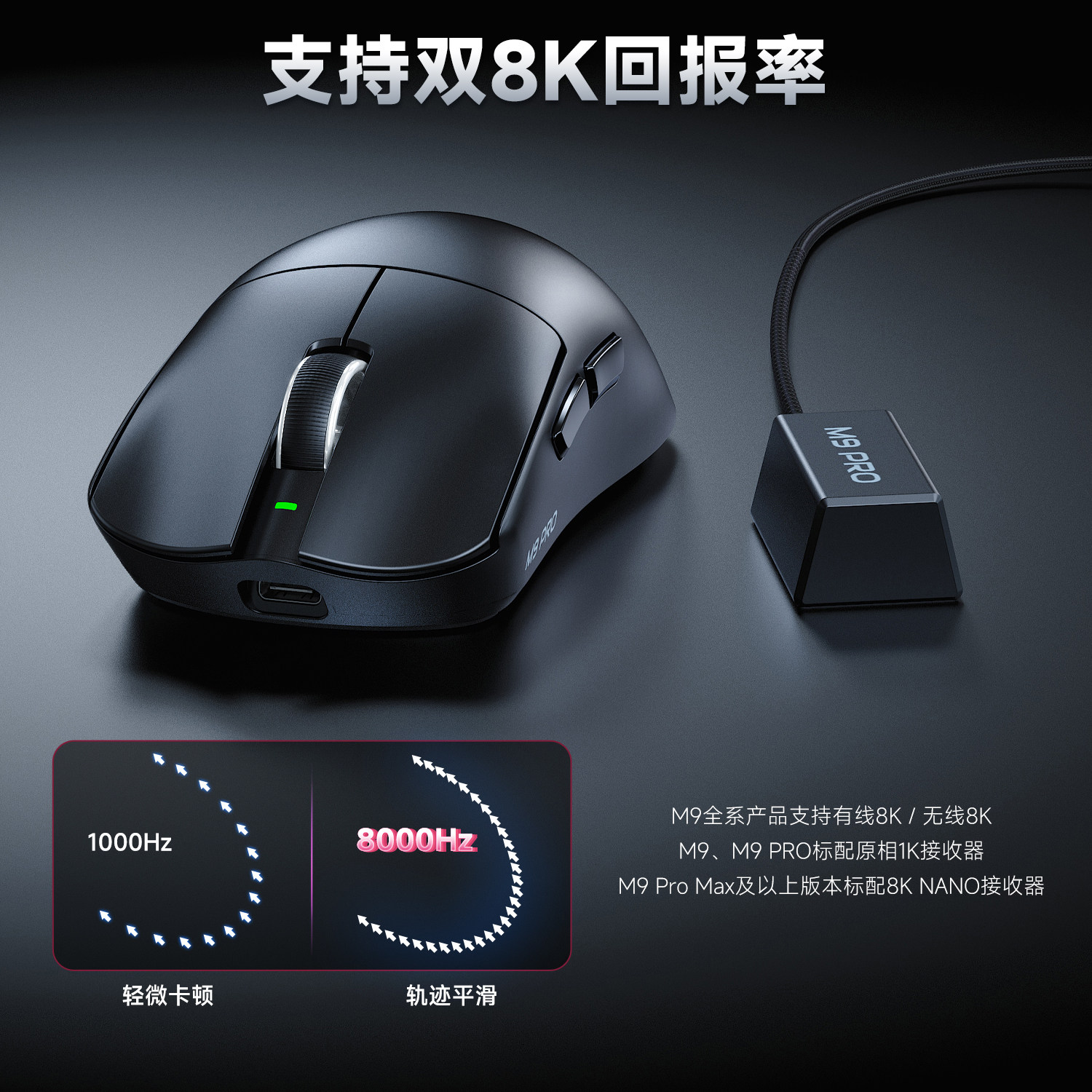 Lingbao M9Pro Wireless Bluetooth Three-Mode Mouse, Lightweight Paw3395 Dual 8K Gaming E-Sports Office Mouse, Rechargeable