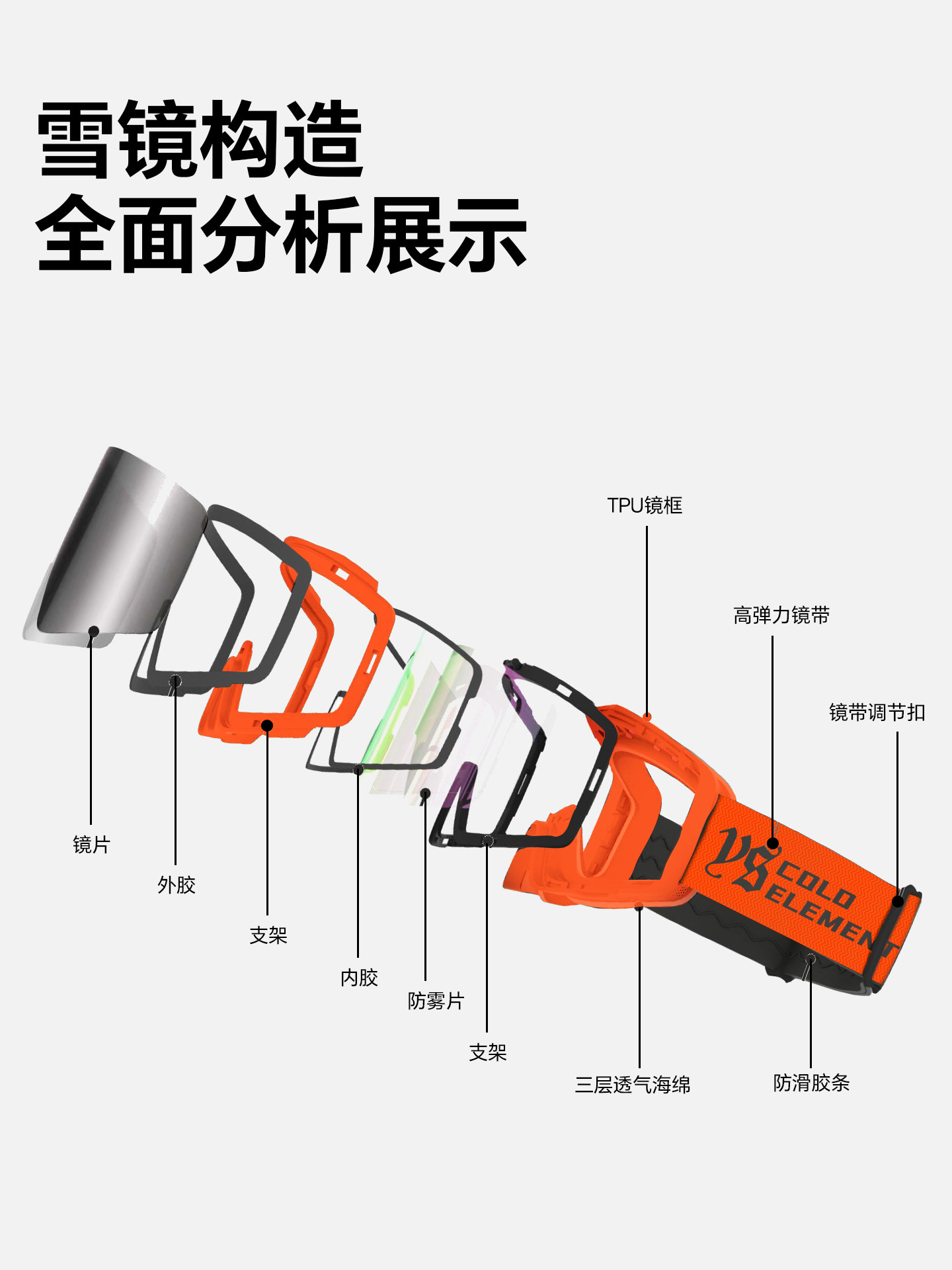 Coldelement Adult Cylindrical Ski Goggles Magnetic Anti-Fog Wide Field of View Snowboard and Ski Goggles