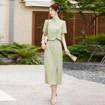 High-end suit skirt for women summer 2024 new temperament retro fashion new Chinese style jacquard disc buckle two-piece set
