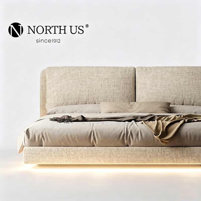 Thin Headboard Italian-Style Fabric Bed Elephant Ear Floating Bed Removable and Washable Soft Bed Cream Style Master Bedroom Air Pressure