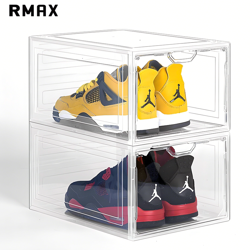Rmax Shoe Box Acrylic Transparent Sneaker Storage Box Magnetic Foldable Plastic Shoe Cabinet Dormitory Space-Saving Artifact