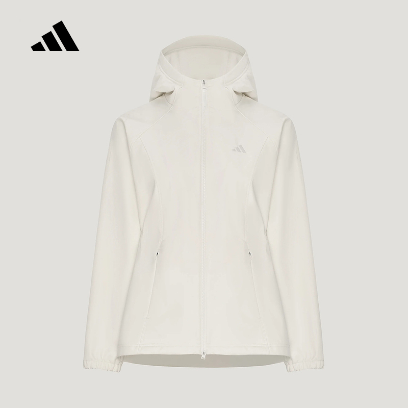 Adidas Adidas Drawstring Waist Hooded Jacket Water-Repellent Loose Winter Women's White Woven Jacket Kz1597
