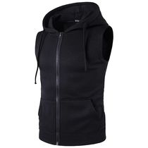 2024 New Mens Hooded Zipper Pocket Sleeveless Vest Coat Hoo