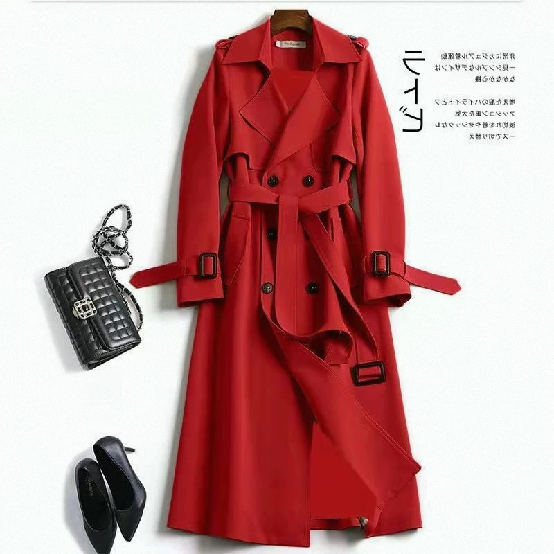 Длинный осенний trench coat, до середины икр, корейский стиль, плюс размер, для подростков