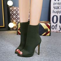 Fashion Ladies Peep Toe Sretch Fabric Knitting Ankle Boots S