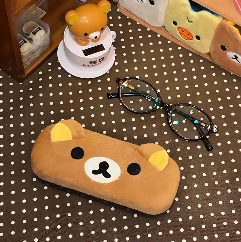 Rilakkuma Plush Bear Glasses Case, Cute, Portable, Anti-Fall, Student Myopia Glasses Storage Box, Cartoon Cute Style