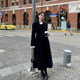Black handmade wool waist-closed long double-sided wool coat