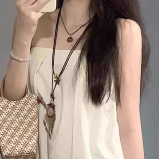 Bohemian Ethnic Style Necklace Women's Niche Design Necklace New Chinoiserie Retro Beaded Leaf Sweater Chain