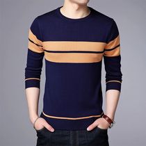 Mens Casual Striped Knit Spring and Autumn Long Sleeved Pul