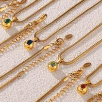 European and American fashion inlaid zircon pendant titanium steel plated 18k real gold geometric round necklace INS blogger same style clavicle chain