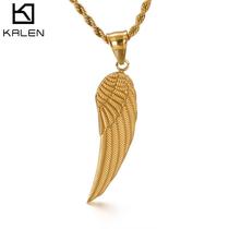 European and American popular jewelry personalized hip-hop single-winged pendants for men and women golden feathers stainless steel jewelry direct sales