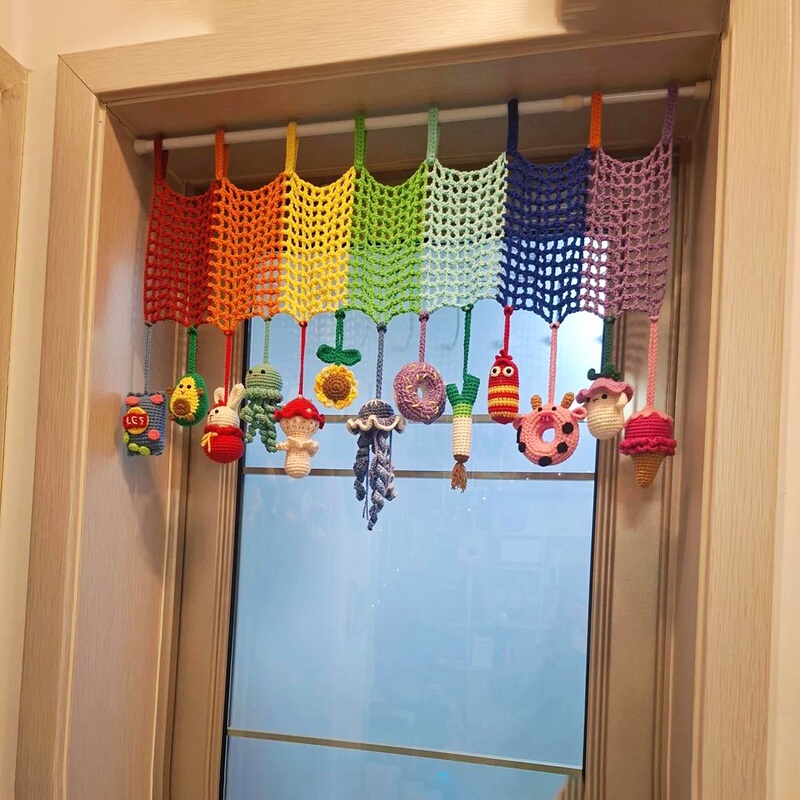 Handmade Yarn Crochet Rainbow Doll Door Curtain DIY Crochet Kit to Pass the Time Knitting Gift