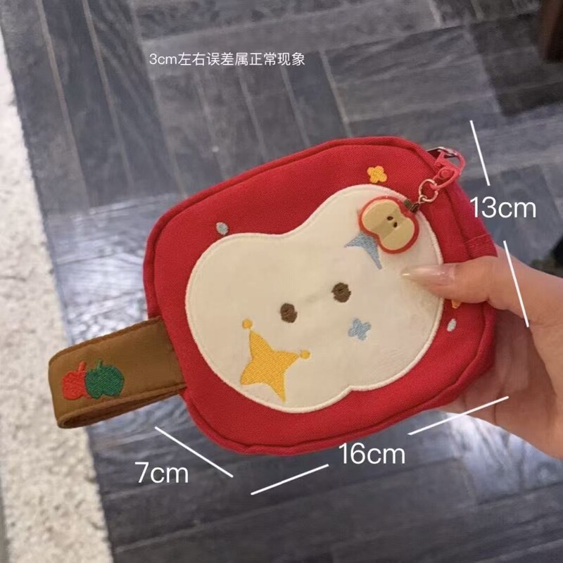 New Cute Apple Embroidered Cosmetic Bag, Miscellaneous Storage Bag, Large Capacity Portable Cosmetic Bag, Polaroid Storage Bag
