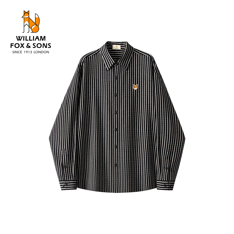 【New Year Benefits】British Little Fox 26 Spring and Autumn Men's Color-Blocked Jacquard Bubble Yarn Striped Long-Sleeve Shirt Jacket