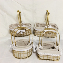 Golden hand-held flower basket full moon feast and 100-day banquet souvenir metal wrought iron straw and wicker flower basket and flower pot