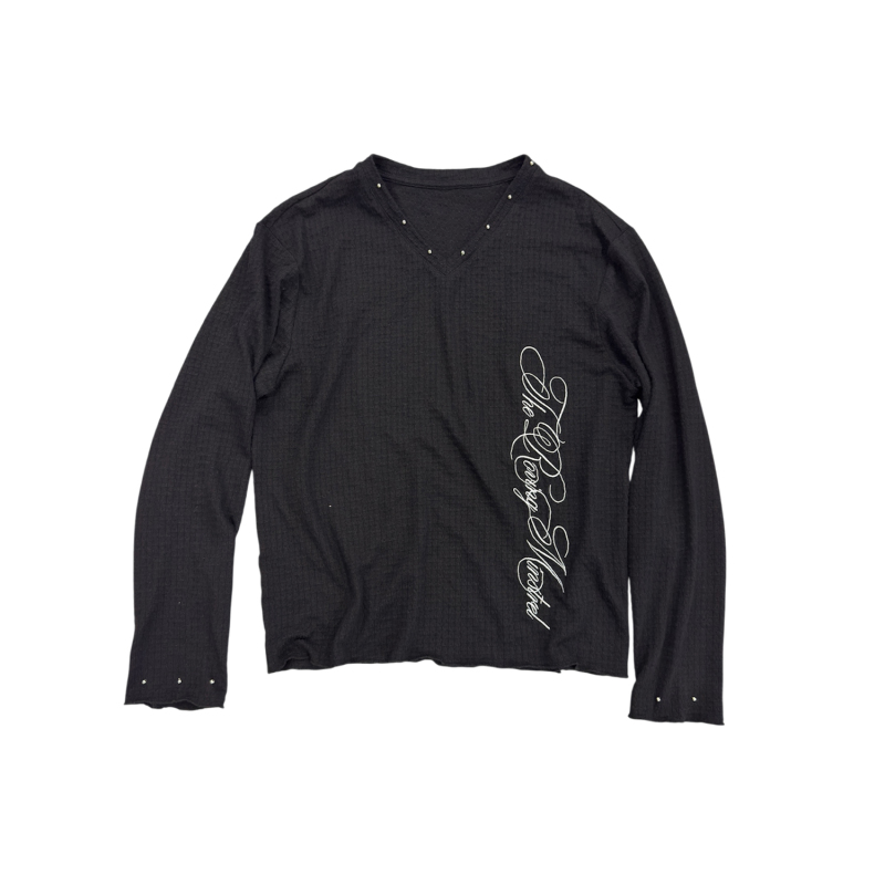 Saxgenwon「Sgw」Wandering Poet Rivet V-Neck Jacquard Texture Blouse Vintage Embroidered Long Sleeve T-Shirt