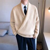 Vintage Wrap V Neck Sweater Men Autumn Winter Warm Knitted P