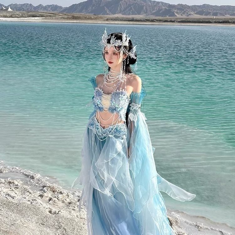 Mermaid Princess Exotic Style Series Mermaid Princess Gradient Printed Embroidered Super Fairy Dress Chest-Length Embroidered Hanfu Hot Item