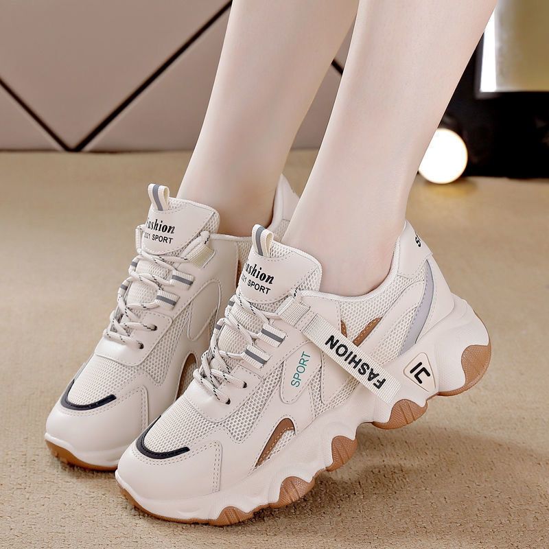 Women's Sneakers 2025 Spring and Summer New Style Mesh Breathable Versatile Travel Shoes Women's Thick-Soled Popular Dad Shoes