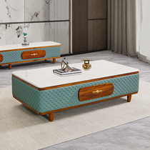 Modern minimalist coffee table TV cabinet oak leather villa living room marble home new Chinese solid wood coffee table