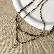 Maillard coffee color tiger eye stone crystal beaded necklace niche retro light luxury high-end fashion versatile clavicle chain